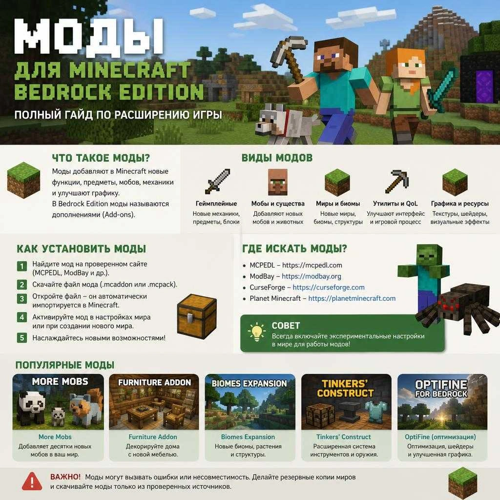 Моды для Minecraft Bedrock Edition: полный гид по расширению игры